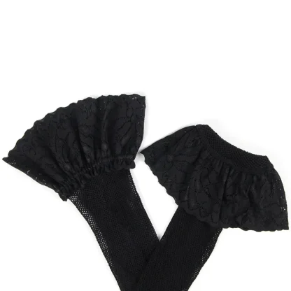 Black Lace Top Patchwork Stockings - Image 2
