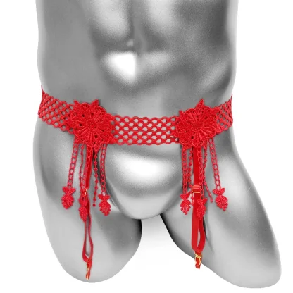 Fishnet Band Floral Waist Garter Belts - Image 4