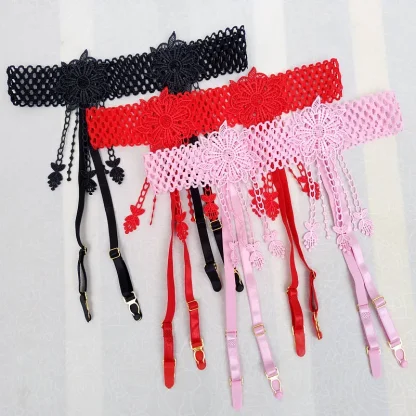Fishnet Band Floral Waist Garter Belts - Image 5