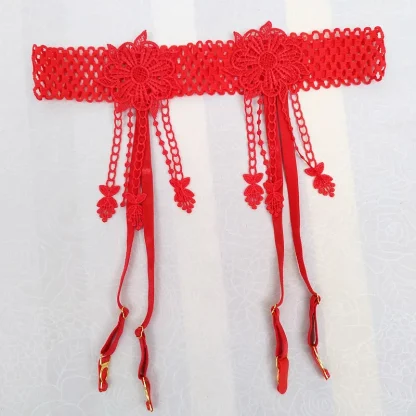 Fishnet Band Floral Waist Garter Belts - Image 6