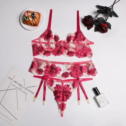 Embroidered Floral Garter Belts Set - Image 2